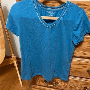 NorthStyle Blue Fitted Embellished Short Sleeve Tee
